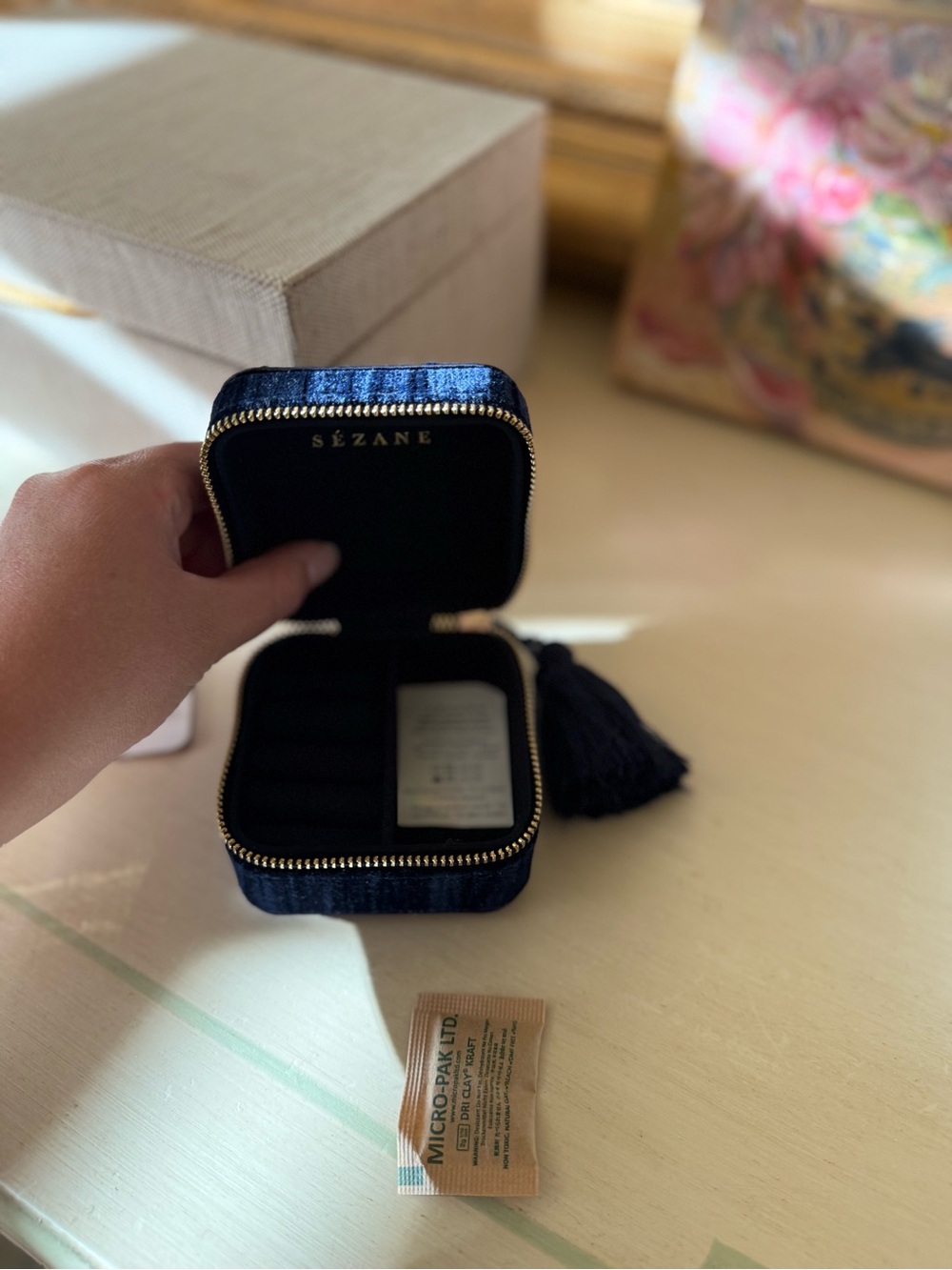 Navy Velvet Travel Jewelry Case with Tassel